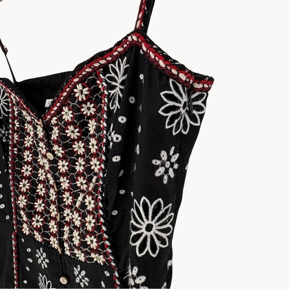 Veronica Beard Giuliana Beaded Embroidered Linen Mini Dress | Sz 6 | Black & Red - Picture 12 of 16